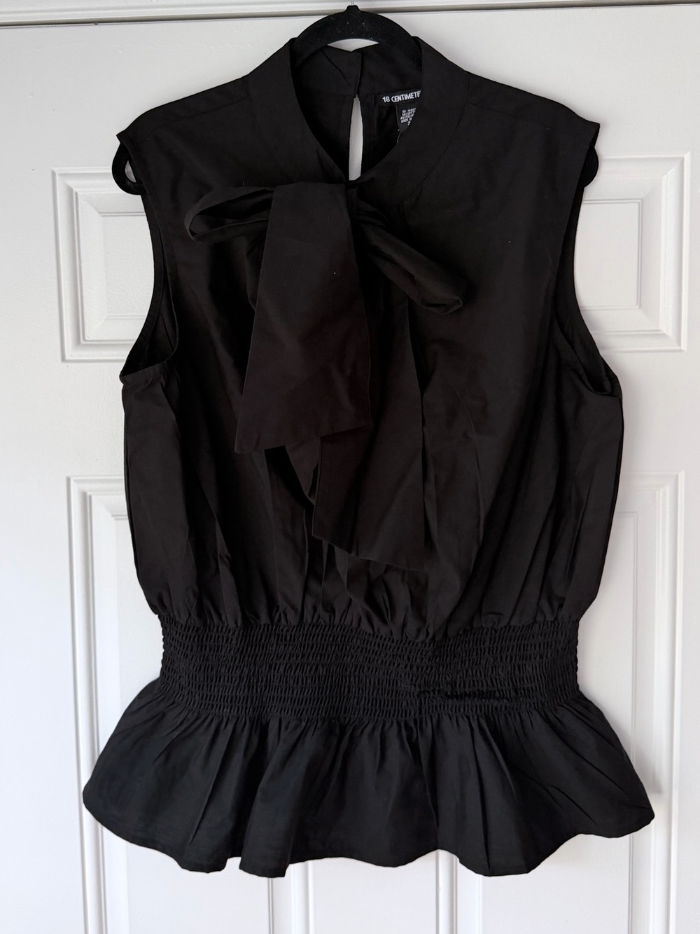 NWT 18‎ CENTIMETERS BLACK TOP BOW TIE NECK BLOUSE POPLIN